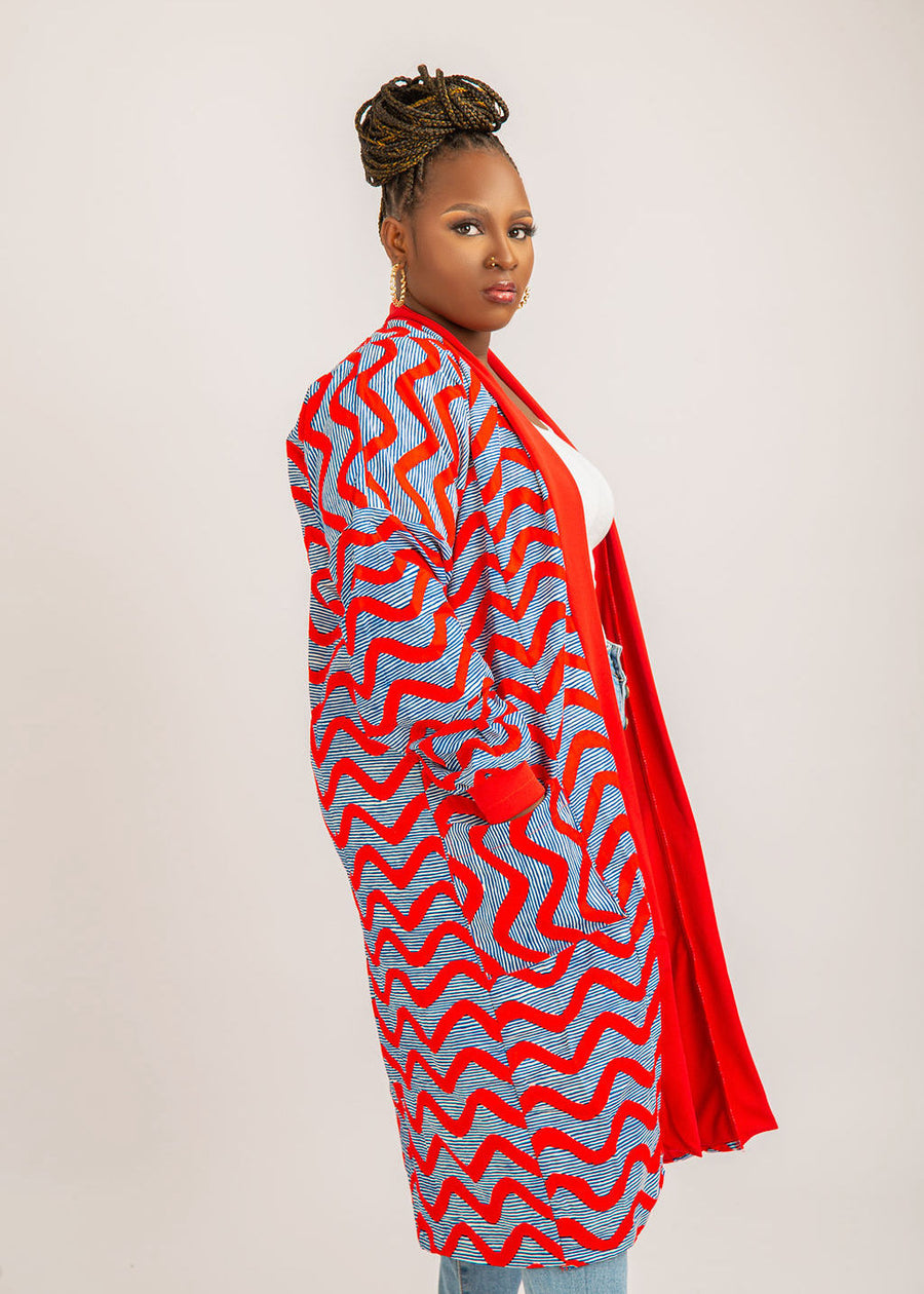 Medy African Print Red Kimono: Bold Style Meets Cultural Elegance